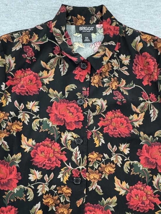 Briggs New York Jacket Womens Size 2X Black Red Floral Button Up Lightweight - Picture 7 of 15